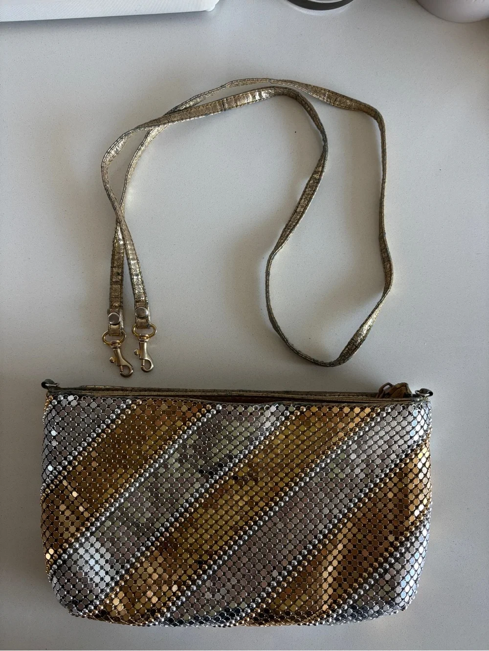 Gold & Silver Metallic Mesh Clutch with Removable Strap